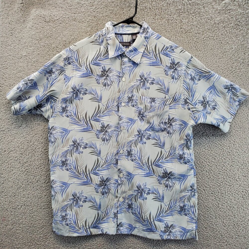 Hawaiian Short Sleeve Tropical Classic Fit L Shirt Pocket Button Down Camp Blue